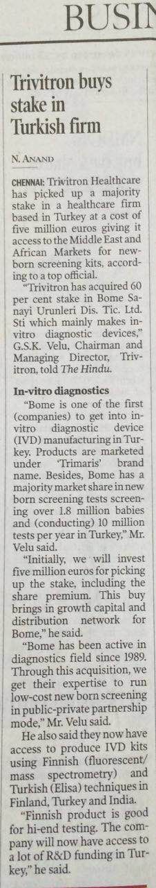 Trivitron buys stake in Turkish Firm - Business Corner